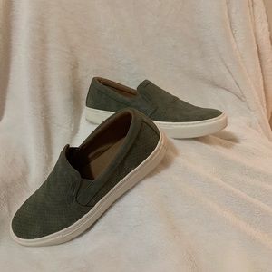 Olive green slip ons